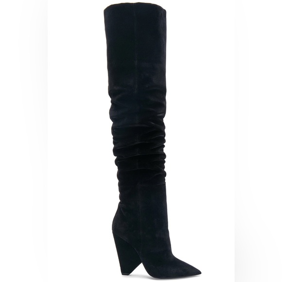 Saint Laurent Women's Niki Black Velvet Over The Knee Boots - Picture 3 of 14